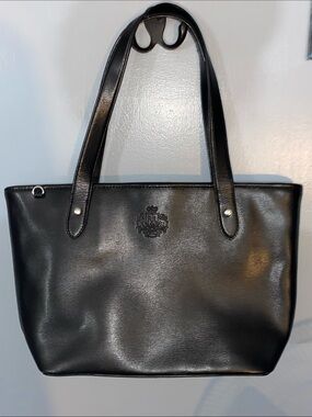 Lauren Ralph Lauren Newbury Black Saffiano Leather Tote Bag Logo Medium Purse